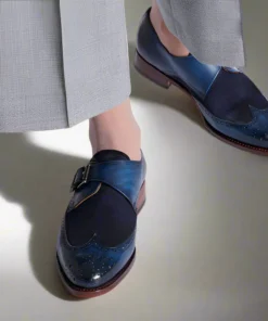 Evelyn Navy Blue Patina Leather Single Monk for Women