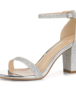 Perphy Glitter Ankle Strap Chunky High Heels Sandals