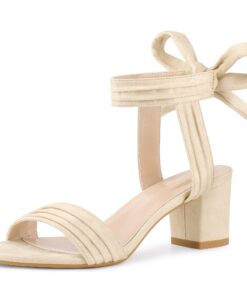 Perphy Women's Open Toe Pleated Lace Up Chunky Heels Sandals