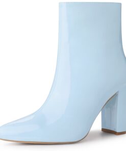 Perphy Women's Pointed Toe Side Zip Chunky Heel Ankle Boots