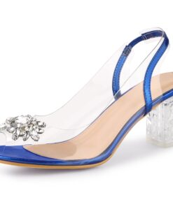 Perphy Clear Slingback Rhinestone Peep Toe Block Heels Sandals