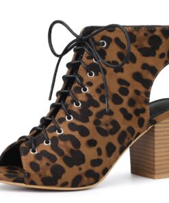 Perphy Women's Lace Up Peep Toe Slingback Heels Chunky Heel Ankle Boots