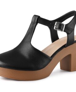 Perphy Platform T-Strap Clog Shoes Chunky Heels Sandals for Women